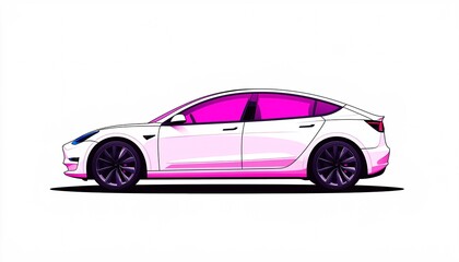 Fototapeta premium Futuristic Electric Car Design Clip Art with Aerodynamic Features on Minimalist Background