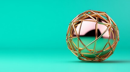 Golden Sphere Geometric Abstract Minimalist Design 3D Render
