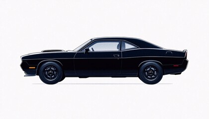 Vintage Muscle Car Illustration in Profile View on Neutral Background
