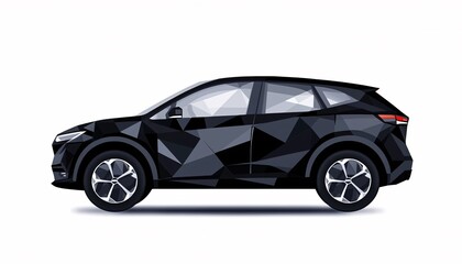 Naklejka premium Stylish Hatchback Car Clip Art Surrounded by Geometric Patterns