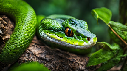 Obraz premium A green snake is on a branch