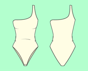 One Shoulder Swimsuit flat sketch