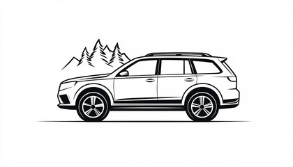 Fototapeta premium Simplistic Car Icon with Road Elements - Vector Illustration on White Background