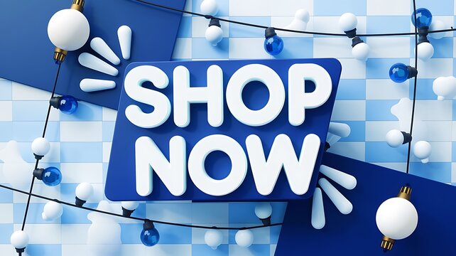 3D Render of Shop Now Sign with Blue Lights
