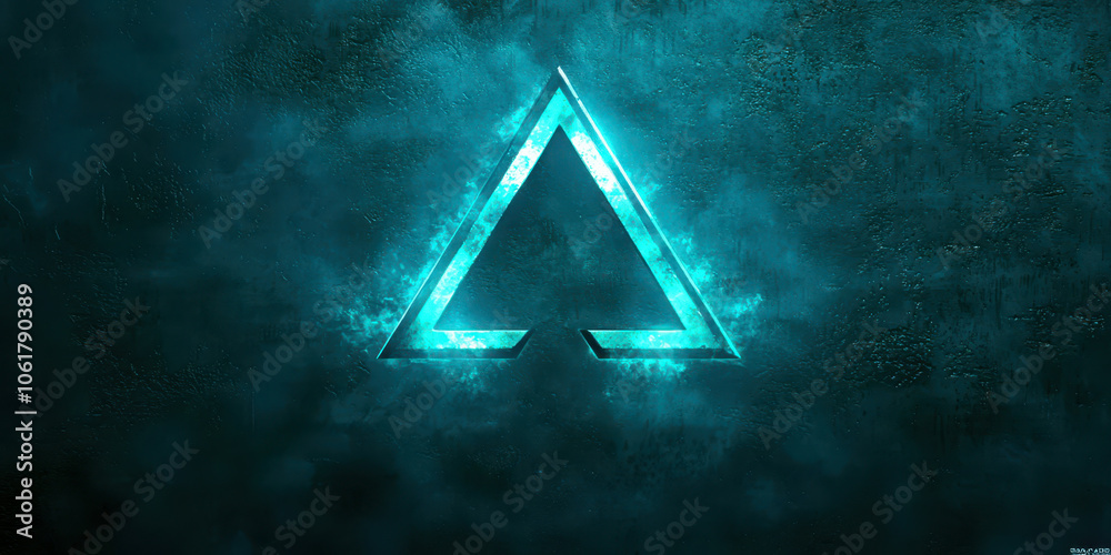 Poster a blue background with a triangle in the middle