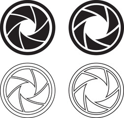 Camera lens diaphragm collection.Aperture icon set.Vector black camera