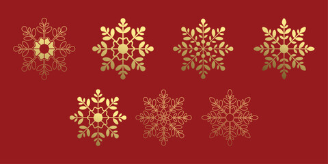 Set of original golden snowflakes in vector.