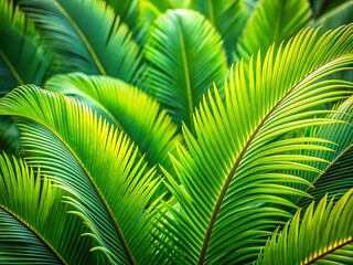 Obraz premium Lush Green Palms with New Leaves in Rule of Thirds Composition, Tropical Vibes, Nature Close-Up, Fresh Growth, Botanical Beauty, Palm Leaves, Summer Aesthetic, Tropical Plants, Nature Photography