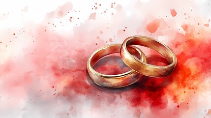 Artistic watercolor illustration of elegant golden wedding rings with a soft, vibrant background showcasing love and commitment