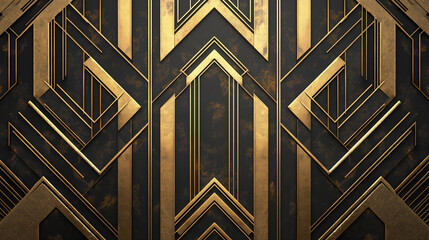 A luxurious wallpaper with a bold Art Deco pattern inspired by The Great Gatsby, featuring sharp angles, stepped motifs, and symmetrical designs.