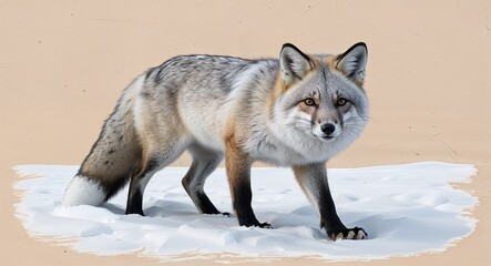 Obraz premium Arctic fox in snow hand drawing