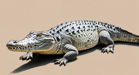 Crocodile basking hand drawing