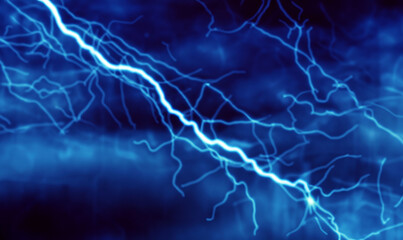 Fototapeta premium lightning in the dark blue night sky abstract background texture 