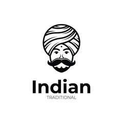Indian man face logo design concept idea with turban and mustache 