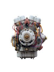 Fototapeta premium Explore the intricate design of a classic car engine with chrome details and colorful wiring