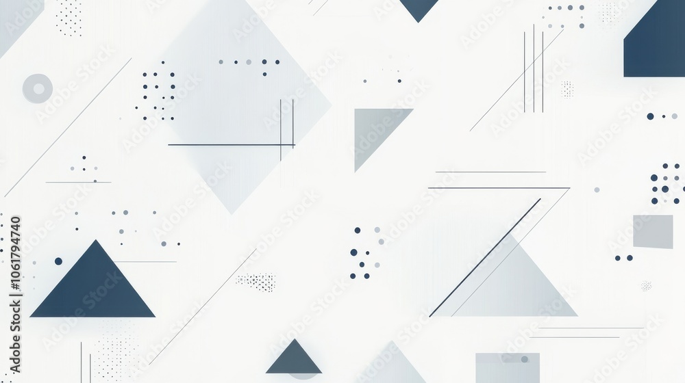 Poster Abstract white and grey geometric pattern featuring triangles, lines, and dots suitable for modern design projects or backgrounds