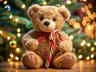 Fototapeta premium Teddy Bear with Christmas Candy Cane