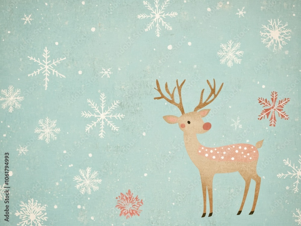 Aufkleber a playful reindeer surrounded by whimsical snowflakes in a light blue winter background creating a c