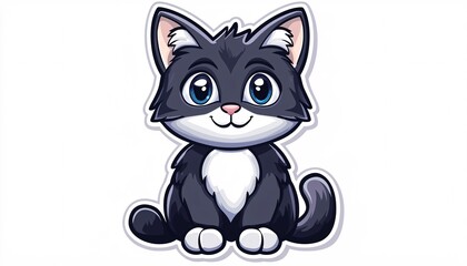 Fototapeta premium Adorable Hand-Drawn Cat Icon with Oversized Eyes in Soft Colors on White Background - Cute Feline Illustration