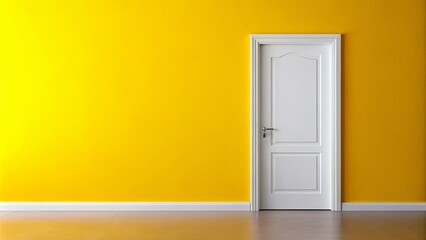 Minimalist Business Entrance with White Door and Vibrant Yellow Wall - Silhouette Photography for Clean and Inviting Atmosphere