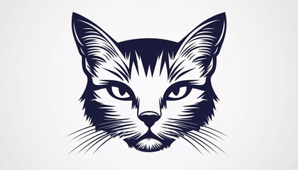 Obraz premium Symmetrical Minimalist Cat Icon with Emphasized Ears and Whiskers on Neutral Background