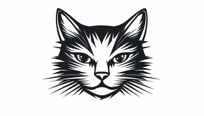 Minimalist Symmetrical Cat Face Icon with Whiskers on Neutral Background