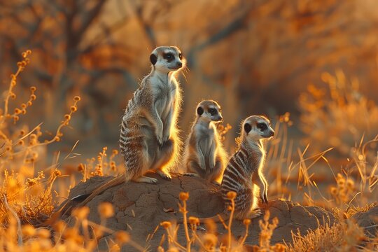 Meerkat suricate family standing Africa