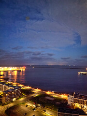 Fototapeta premium High Angle Night View of Dover Coastal City of South Eastern County of Kent England, United Kingdom. The Illuminated Footage Was Captured with Drone's Camera after Sunset Night of April 20th, 2024