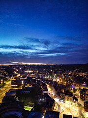 High Angle Night View of Dover Coastal City of South Eastern County of Kent England, United Kingdom. The Illuminated Footage Was Captured with Drone's Camera after Sunset Night of April 20th, 2024