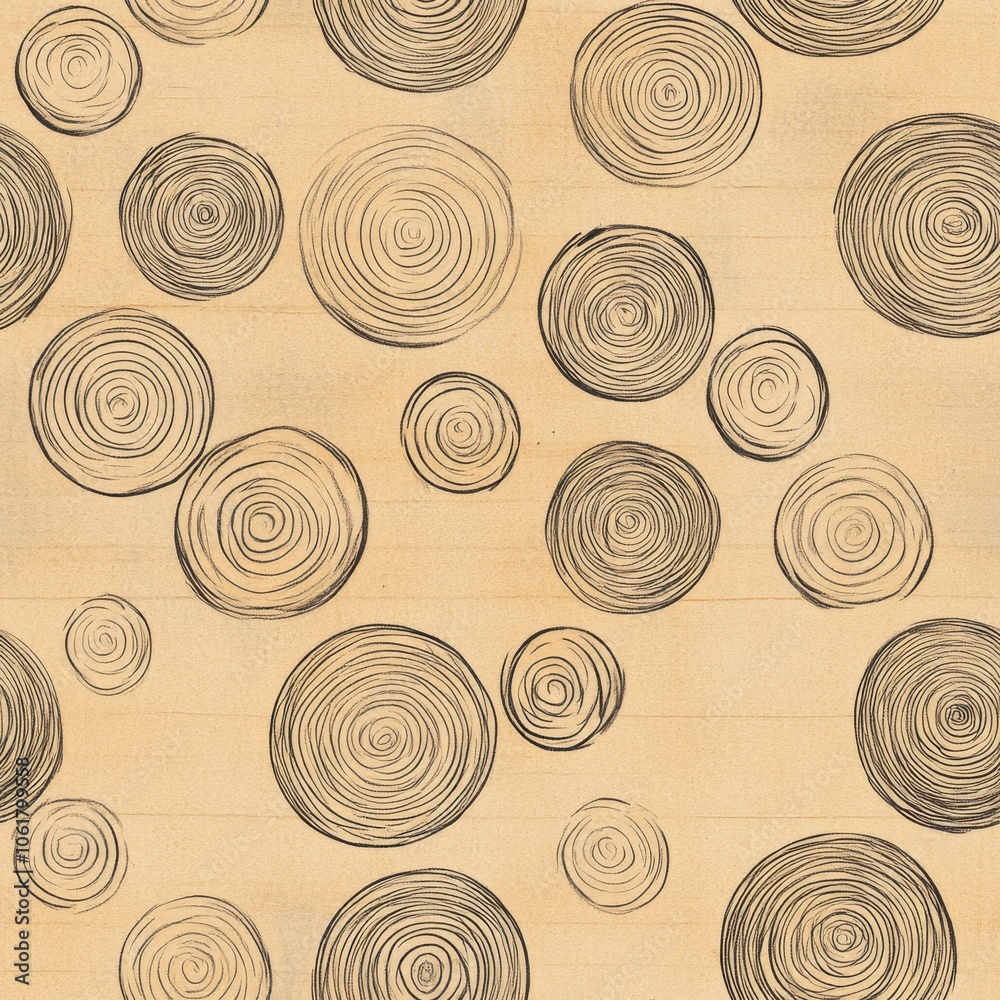 Poster hand-drawn seamless pattern featuring various circles on a textured background, ideal for creative p