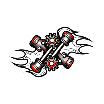 recommend clip art: An abstract, futuristic illustration of engine parts, gears, and pistons with dynamic, flowing lines creating a sense of movement and power.