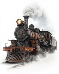 Obraz premium Classic steam locomotive, white isolated background.