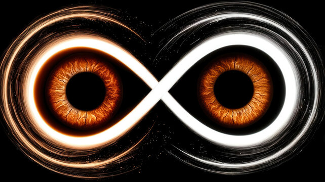 Two eyes, one of which is orange and the other is white