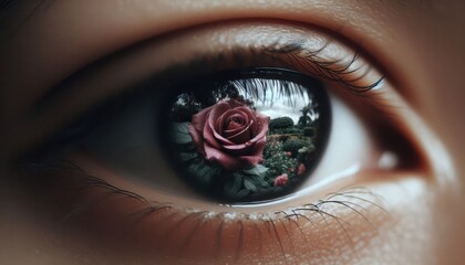 Naklejka premium Reflection of the rose in the eyes of a girl