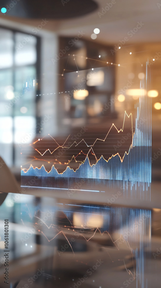 Poster financial growth depicted in abstract chart with upward trend line and positive bar chart