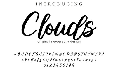 Clouds Font Stylish brush painted an uppercase vector letters, alphabet, typeface