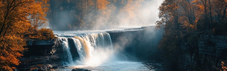 Little River Canyon cascades amidst vibrant autumn foliage, showcasing nature's beauty in the tranquil setting of Alabama's wilderness