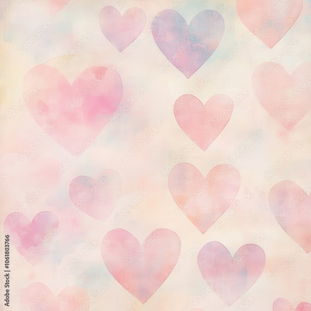 Poster soft pastel hearts dance across a subtle background, creating a charming ambiance ideal for romantic