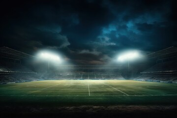 Football stadium architecture illuminated.