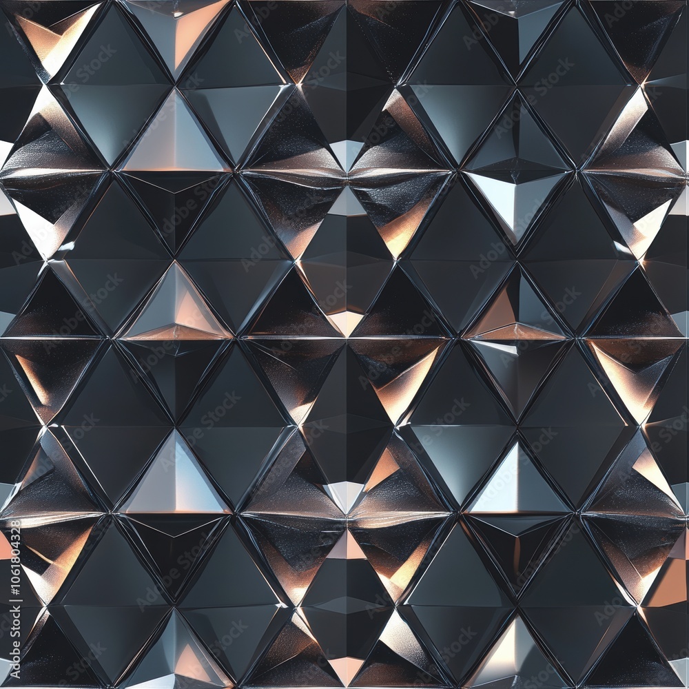 Aufkleber Futuristic metallic reflective pattern featuring intricate triangular designs in a seamless arrangement