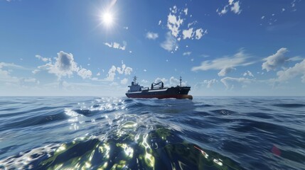 Naklejka premium Majestic tanker navigating the ocean under a vibrant sky, showcasing size and adventure at sea