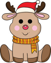 Cute Reindeer christmas cartoon hand drawn