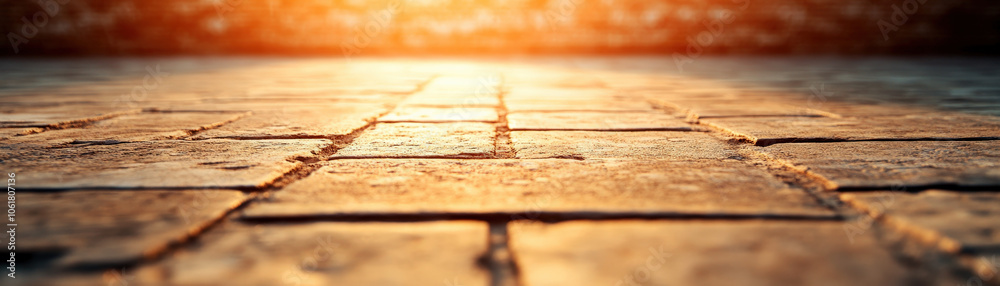 Poster A warm evening glow illuminates a textured stone pathway, creating a serene and inviting atmosphere.