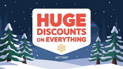 Naklejka premium Winter Sale Announcement with Snow-Covered Trees and a Snowflake