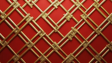 Intricate Chinese lattice patterns in gold on red, symbolizing prosperity and good fortune