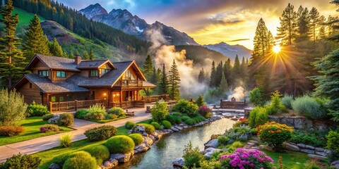 Serene Mountain Lodge Spa Hot Springs Hiking Getaway - Tranquil Retreat for Nature Lovers with Scenic Views, Relaxation, Wellness, and Adventure in the Heart of the Mountains