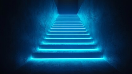 Fototapeta premium A staircase with blue lights illuminating the steps