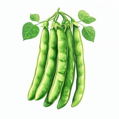 Fresh green beans are illustrated simple curved lines emphasizing their sleek stylish appearance and vivid green color set pristine white background.