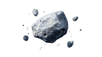 A group of asteroids floating in space, showcasing various sizes and textures against a dark backdrop.