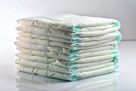 Stacked Adult Diapers Isolated on White Background for Low Light Photography, Ideal for Medical Use, Incontinence Products, and Personal Care Marketing